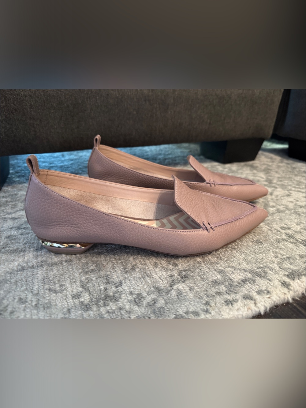 Nicholas Kirkwood Dusty Rose Pointed Leather Flats with Gold Accent